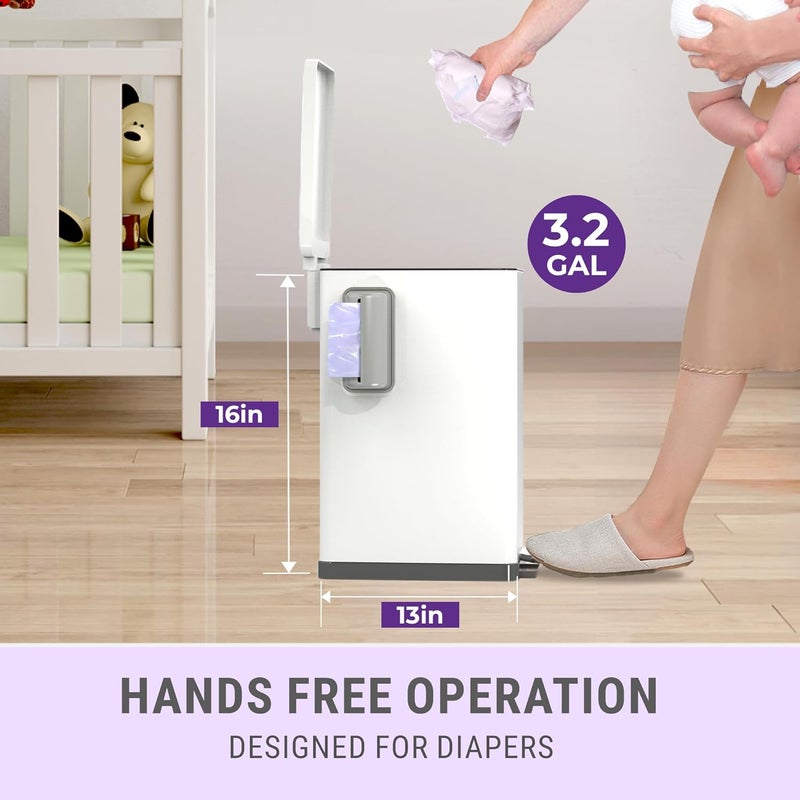 SLQ Baby Diaper Trash Can Odor Control, Small Diaper Pail, 3.2 Gal Baby Trash Can for Diapers, Disposal Bin for Nursery Garbage Pail, Anti Odor Bin with 30 Lavender Scented Refills - Image 2